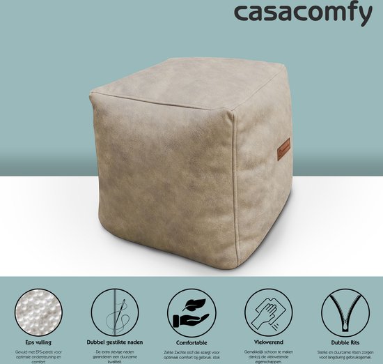 Casacomfy ModiBox – Pouf Carré – Latte – Repose-pieds – Aspect cuir