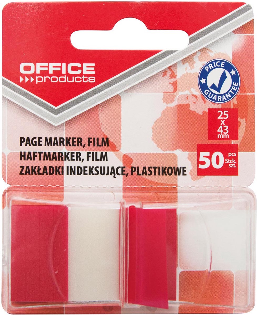 OFFICE products index, 25 x 43 mm, blister van 50 tabs, rood 24 stuks