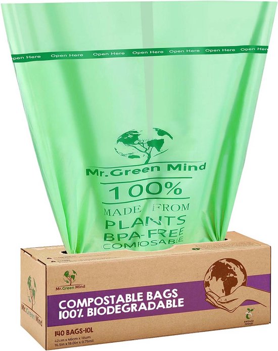Mr. Green Mind vuilniszakken Bio, 10 liter, groen, doos van 140 stuks