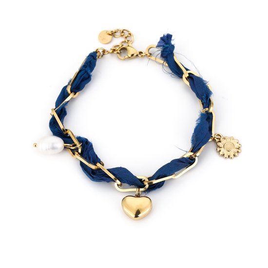 Bracelet à maillons en Tissus tressé | L'AMOUR | Blauw Cobalt - Amour - Saint Valentin - Cadeau