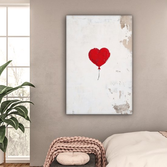 Tableau sur toile 90x140 cm - Décoration murale Ballon - Rouge - Coeur - Décoration murale murale salon - Décoration chambre - Accessoires chambre - Peintures sur toile