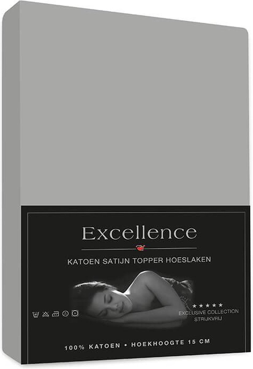 Katoensatijn topper Hoeslaken - Grijs zilver Maat: 90x200cm (Dreamers Den)
