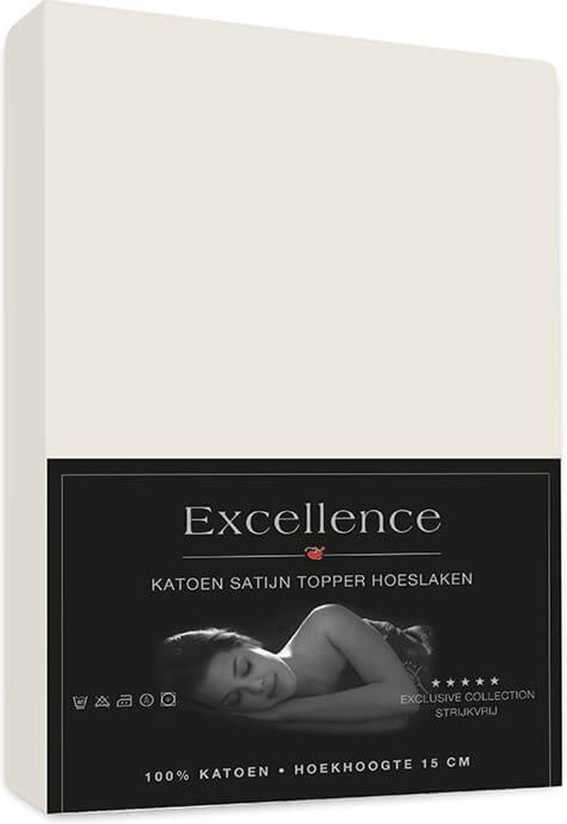 Excellence Katoen Satijn Topper Hoeslaken 180x210cm + 15cm - Ecru