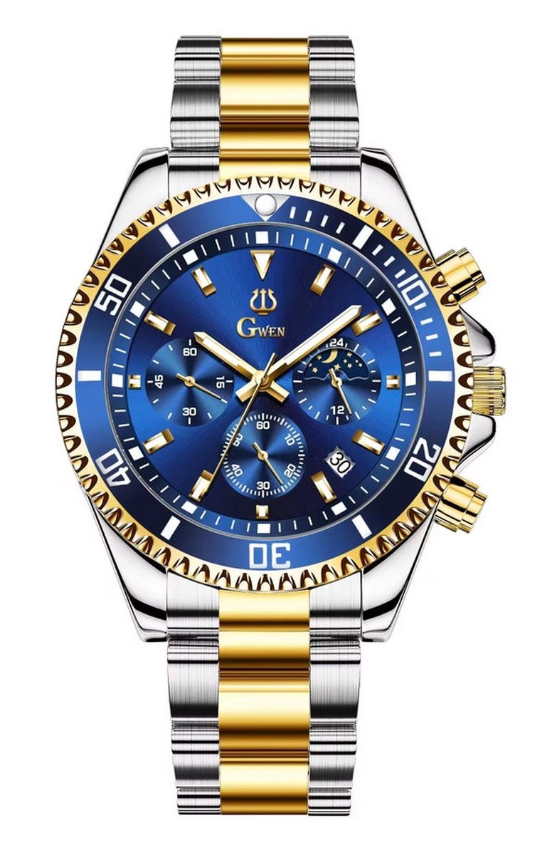 Gwen Herenhorloge Goud-Zilverkleurig met stopwatch en perpetual kalender