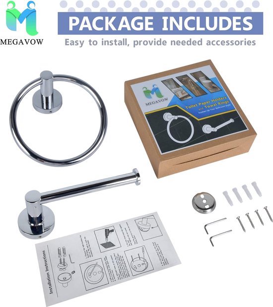 Roestvrij Staal Toiletrolhouder En Handdoekring Set - 2 Stukken Op De Muur Gemonteerd Hardware Accessoireset Voor Badkamer Keuken
