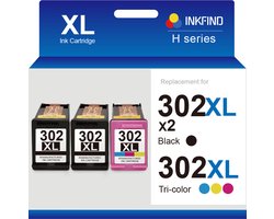 INKFIND 302XL Geschikt voor HP302 HP302XL HP 302 HP 302XL F6U68AE F6U67AE F6U66AE F6U65AE Inktcartridge - Hoge Capaciteit 3-pack (Zwart x 2 en Kleur x 1)