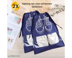 2X Schoenenzak - Schoenentas - Schoenenzakken - Sac de rangement pour chaussures - Shoe Storage Bag - Reis & Opberg Tas voor Schoenen & Kleding - Waterafstotende - stofafstotende Organizer Zak - Extra Groot - 32X44cm - Blauw