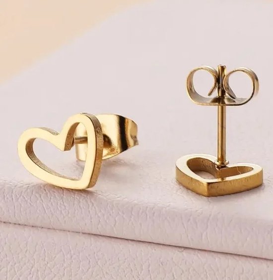 Boucles d'oreilles Hartjes - Clips d'oreilles coeur - Acier inoxydable doré - Petites boucles d'oreilles femme -
