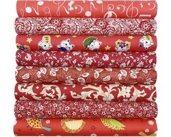 Stofmonster van katoen, vierkant, patchwork, naaien, quilten, doe-het-zelf, knutselen, 50 x 50 cm, 8 stuks, rood