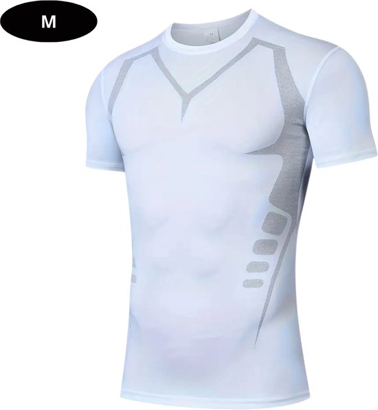 Nivard Sportshirt Heren - Sport - Fitness - Compressie Shirt - Corrigerend Hemd - Sportkleding - Mannen - Wit - M