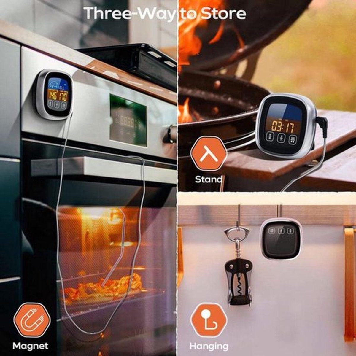 Digitale BBQ Thermometer - Tot 300°C - Waterdicht - Vlees- en Kookthermometer met Alarm & Timer - Inclusief Batterijen — cadeau in Kookcadeaus - foto 6
