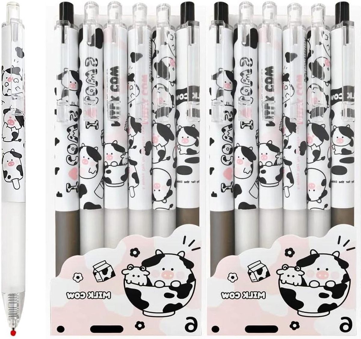 Grappig melkkoe patroon rollerball gelpennen set - 12 stuks, 0.5 mm - voor studenten en kantoorbenodigdheden .