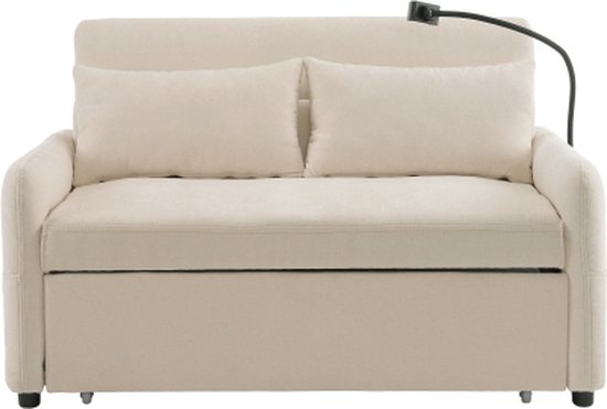 HOMCOM zithocker - polyester, rubberhout-80x40x43 cm - crèmewit