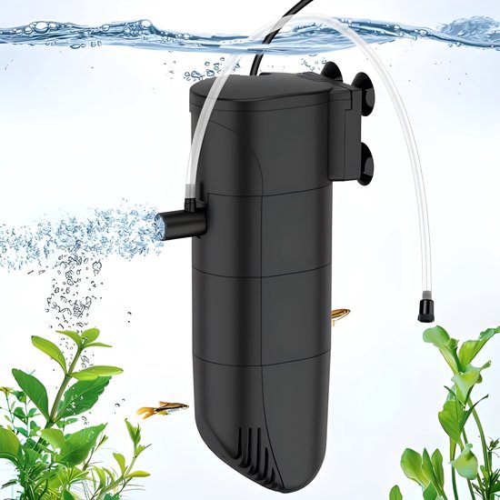 AQQA Aquariumfilter, 4 en 1 sterke stroming, aquariumfilterpomp, 650 l/u, instelbaar aquarium, binnenfilter voor tank tot 200 l (18 W