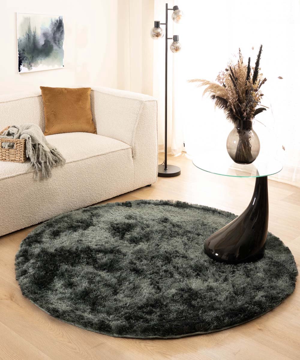 Tapeso Shaggy vloerkleed rond - Spark blauw 300