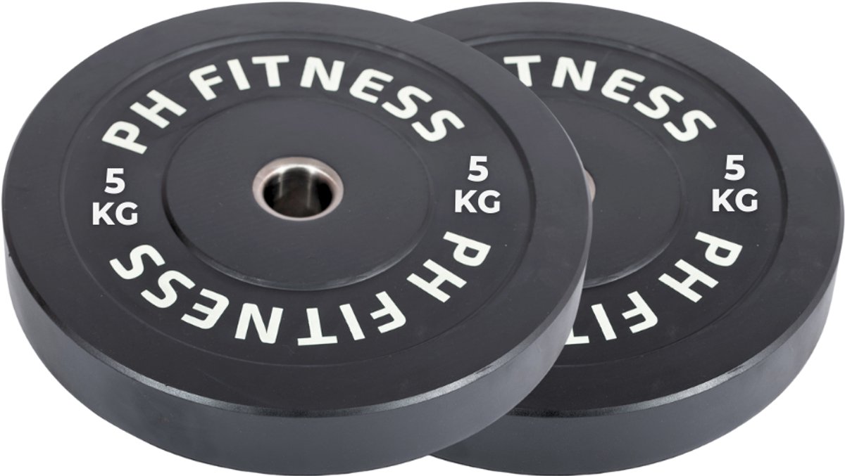 PH Fitness Bumper Plates 5KG Set - Olympische Halterschijven van Rubber - 50 mm - 2 STUKS
