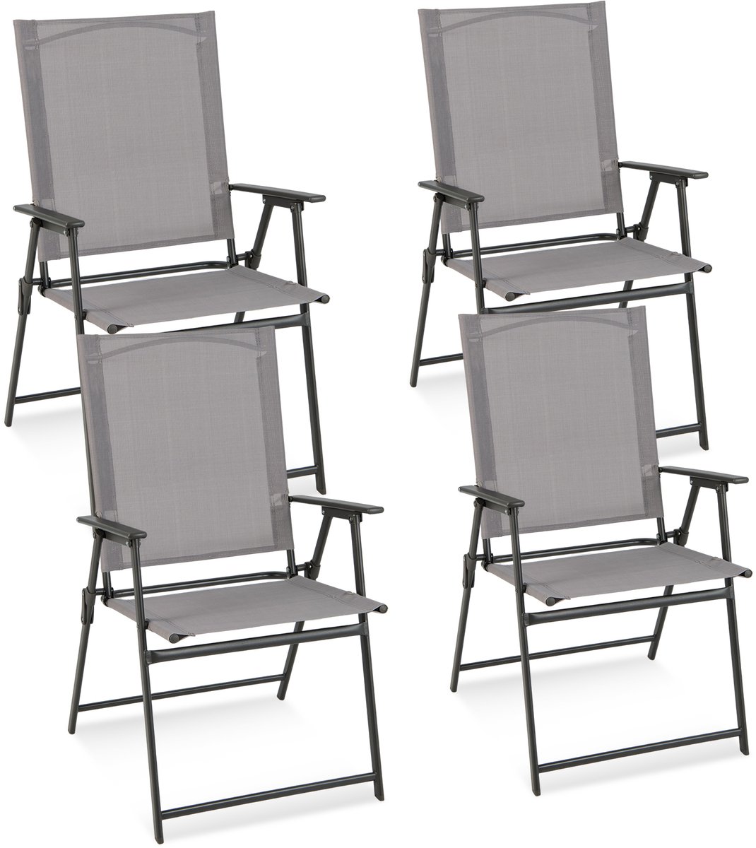 COSTWAY Set van 4 tuinstoelen, klapstoelen met weerbestendige stof, balkonstoelen met armleuningen, terrasstoelen voor tuin, achtertuin en balkon