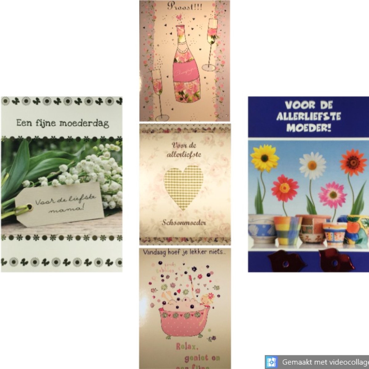 5 Luxe Moederdag Wenskaarten - Moeder Mama Schoonmoeder Wens Kaart - 5 Motieven - Touche Cards - Met Envelop - 16.5x11.5cm - Muttertag Fete des Meres Mother's Day