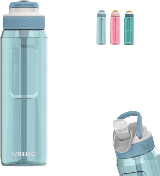 Kambukka Lagoon Drinkfles 1L - Arctic Blue 2.0 met geïntegreerd rietje