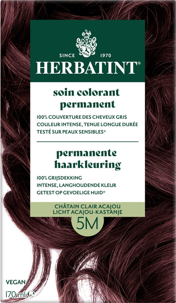 Herbatint 5M Licht Acajou Kastanje – permanente vegan haarkleuring – Met 8 plantenextracten – 170 ml