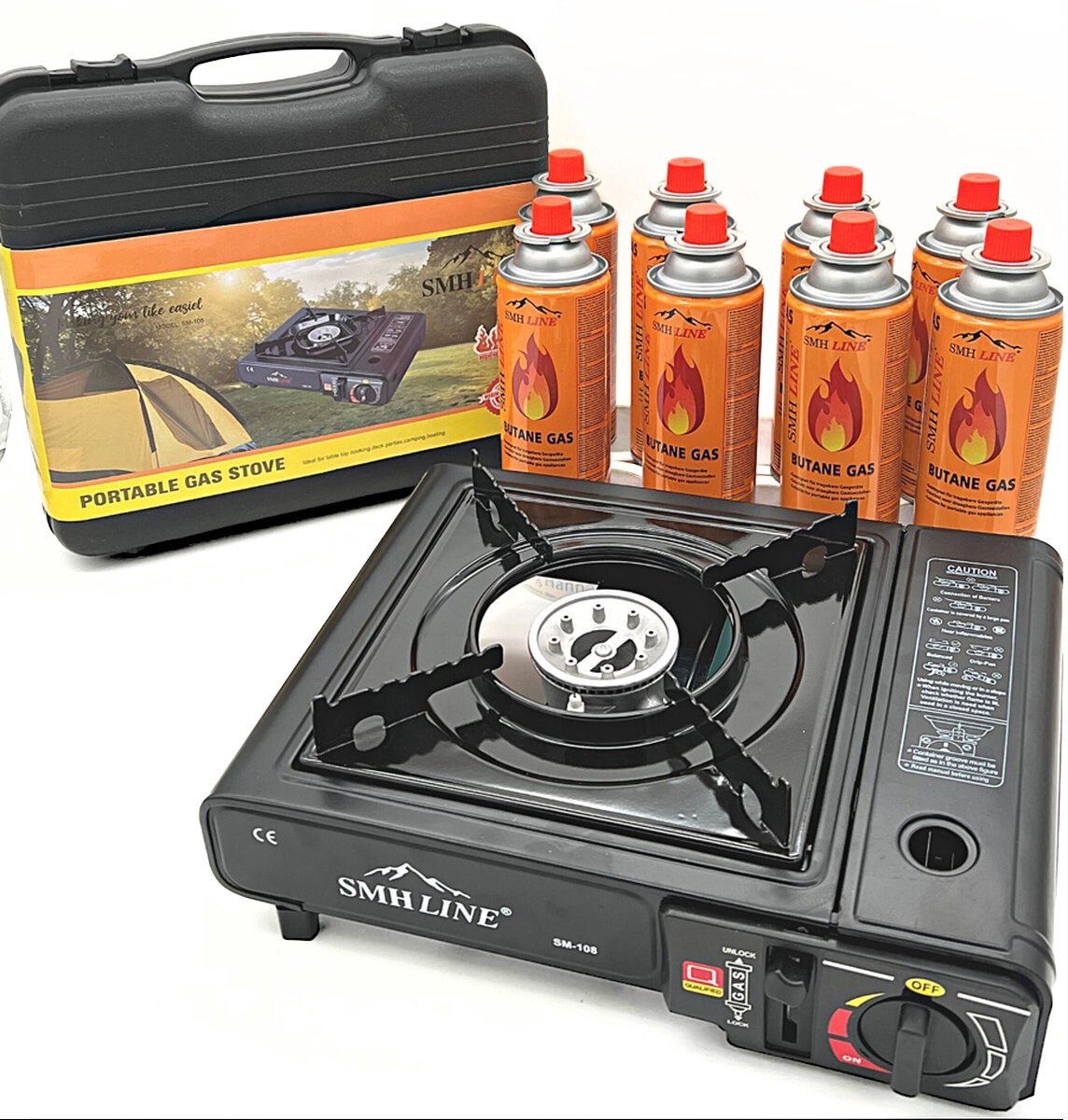 Camping kooktoestel -Gasbranders- Draagbaar Gasfornuis- INCLUSIEF 8x Gas Flessen en KOFFER