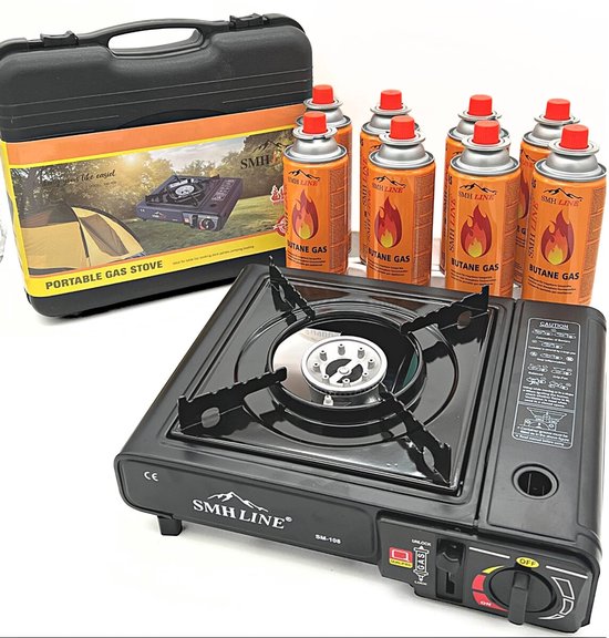 SMH LINE Camping kooktoestel – Draagbaar Gasfornuis – Incl. 8x gasflessen en koffer
