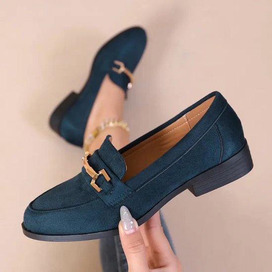 Mocassins Nivard pour femme - À talon - Chaussures femme - Chaussures à enfiler-on - Bleu marine - Pointure 41