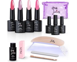 Miss Jules - 4-Delige Gellak Starterspakket - Gellak - Nagellak - Kleur Roze, Paars & Glitter - HEMA & TPO Free - Glanzend & Dekkend resultaat