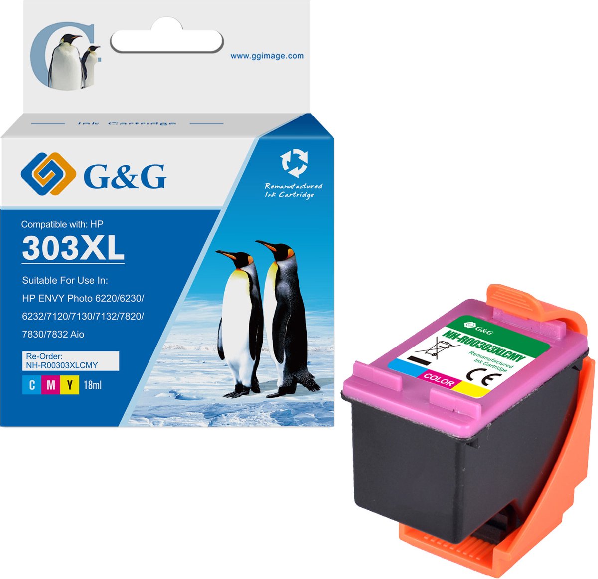 G&G 303 XL Inktcartridge Geschikt voor HP 303 303XL -Kleur - Hoge Capaciteit