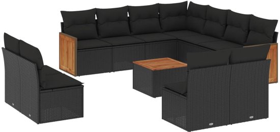 Salon de jardin 12 pièces avec coussins en résine tressée noire The Living Store - Salon de Jardin - Set de jardin - Décoration d'extérieur - Mobilier Plein air - Canapé de Garden