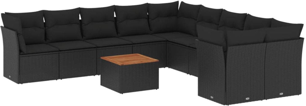 Zwarte poly rattan loungeset met kussens voor buiten - Tuinmeubelen.