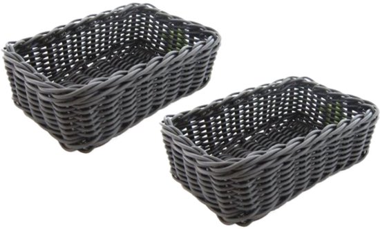 Baskin ® – Panier de rangement – ​​Set de 2 – Zwart – 30 x 20 x 10 cm – Corbeille à pain – Corbeille à fruits – Serviettes invité – Accessoires de salle de bain – Articles de toilette – Organiseur de garde-robe