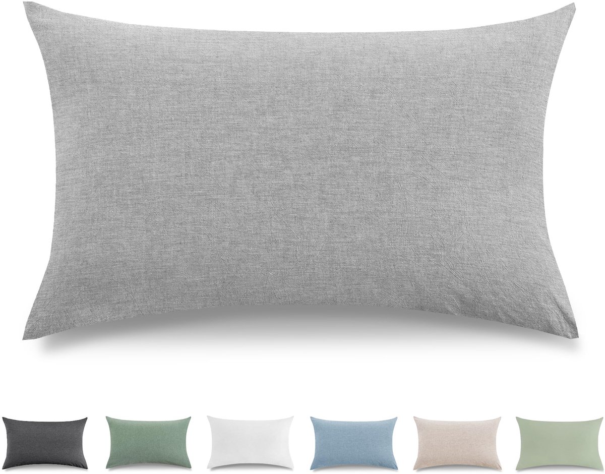 My Ninki ® Kussenslopen Set van 2 in Lichtgroene Linnenlook voor Luxe en Comfortabel Slapen grijs