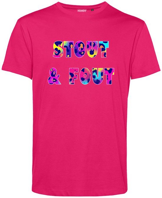 T-shirt Neon Panter Stout & Fout | Toppers in Concert 2025 | Stout & Fout maar Goud | Foute Party Shirt | Fuchsia | maat L