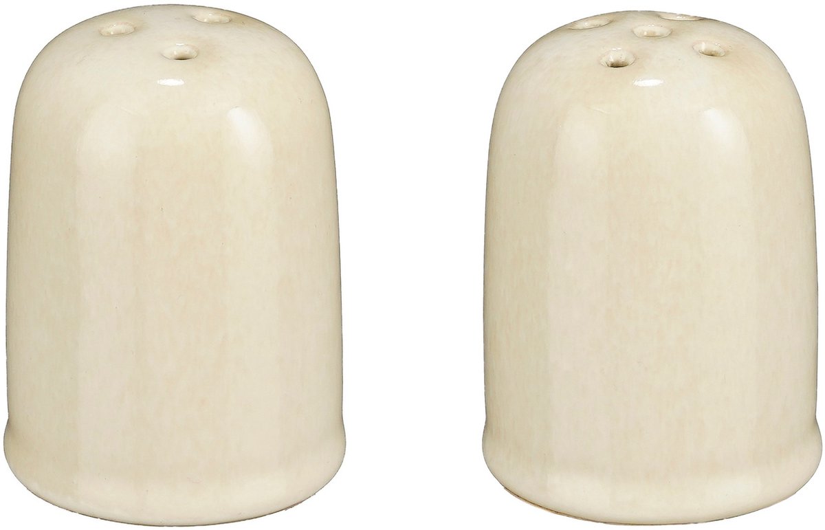 Mica Decorations Racco peper en zoutstel beige 2 stuks steengoed Ø 4.5 cm