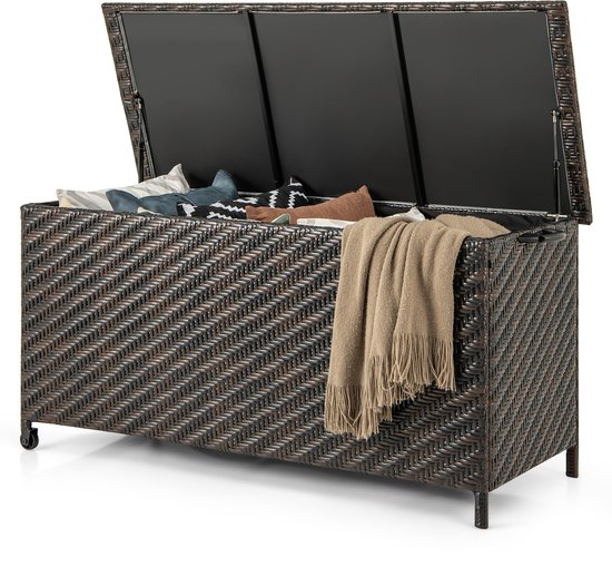 Dynamic24 Opbergbox met draaggreep en wieltjes, tuinbox, tuinkist, kussen, tuin, box, terras, balkon, opslag, rolbaar, 349 liter