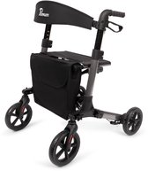 Parvum Brava - Driedubbel én dubbel opvouwbare rollator - Opvouwbaar tot klein pakketje - Remkabels weggewerkt - Inclusief tas, stokhouder en rugband - Antraciet