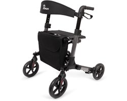 Parvum Brava - Driedubbel én dubbel opvouwbare rollator - Opvouwbaar tot klein pakketje - Remkabels weggewerkt - Inclusief tas, stokhouder en rugband - Antraciet