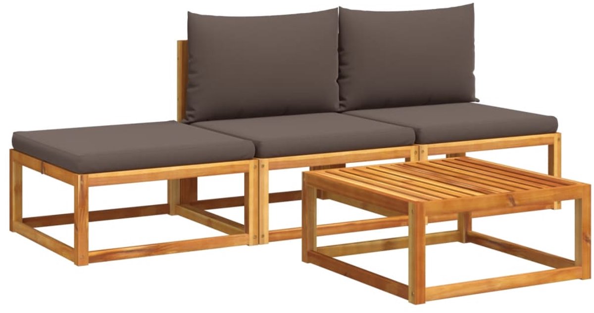The Living Store 4-delige Loungeset met kussens massief acaciahout - Loungeset - Tuinmeubels - Acacia Hout - Lounge Stoel - Outdoor Furniture