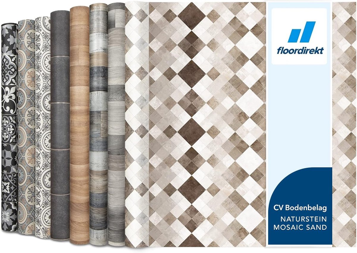 FLOORDIREKT PVC-Vloeren - Toscana Sand - Vinyl vloeren - Tegeloptiek - Dikte 2,7 mm - 200 x 250 cm