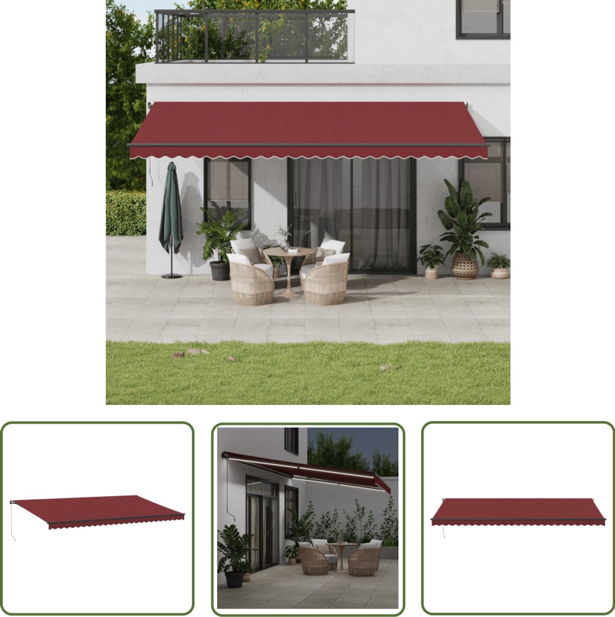 Retractable Bordeaux Red Outdoor Awning with LEDs, 600x350 cm - Parasol for Veranda & Garden - The Living Store Brand