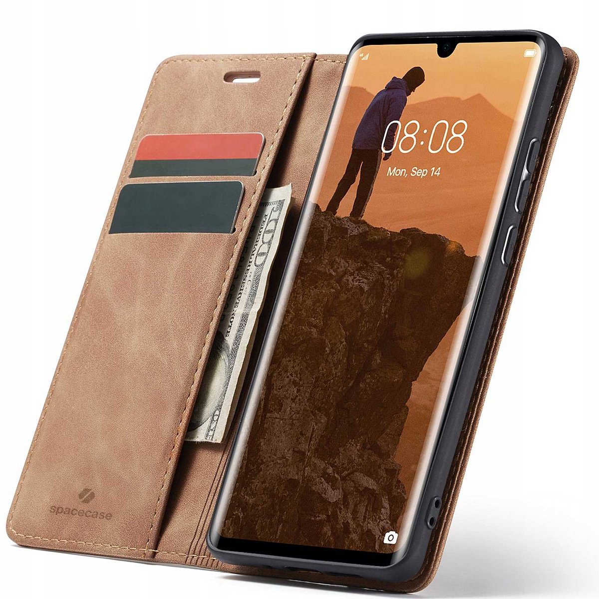 Spacecase Wallet Case Voor Huawei P30 Pro Bruine Hoes
