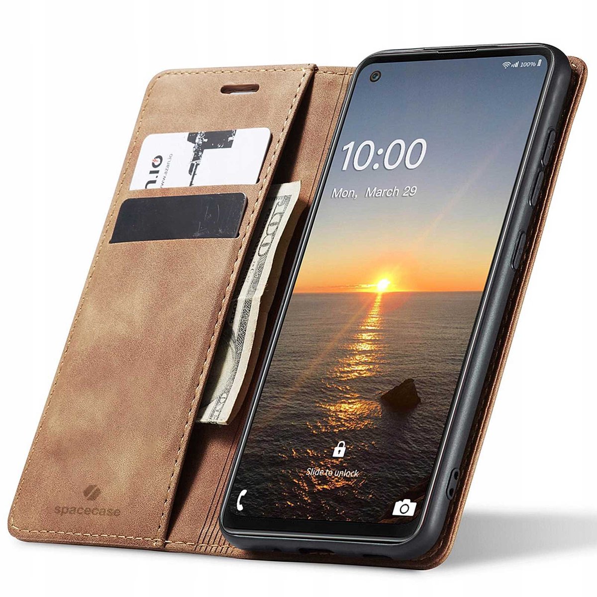 Spacecase Case Portefeuille Galaxy A21S Leer Lichtbruin