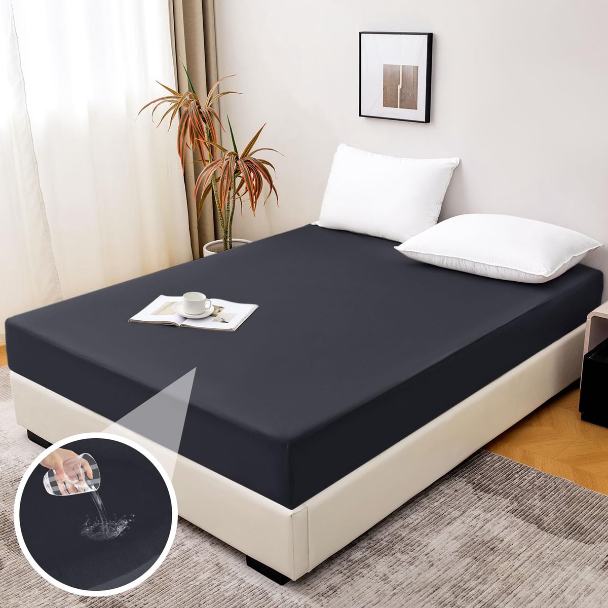 My Ninki ® Waterdichte Matrasbeschermer Hoeslaken 180x200 cm met Elastische Randen en Antislip Eigenschappen zwart