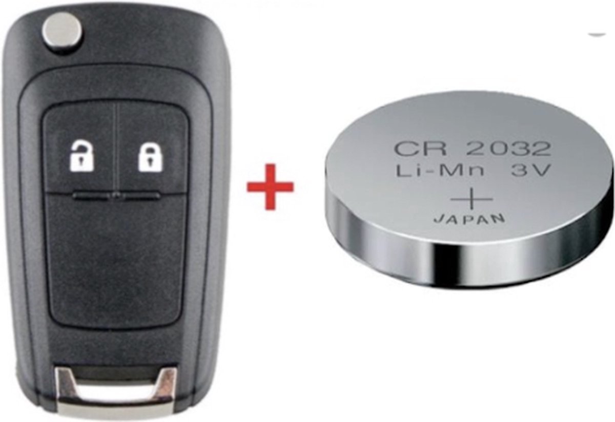 Sleutel Geschikt Voor Opel - Sleutel 2 Knoppen - Klapsleutel +Batterij CR2032 - Sleutel Behuizing - Opel Astra Corsa Zafira Insignia Adam Cascada - Zwart