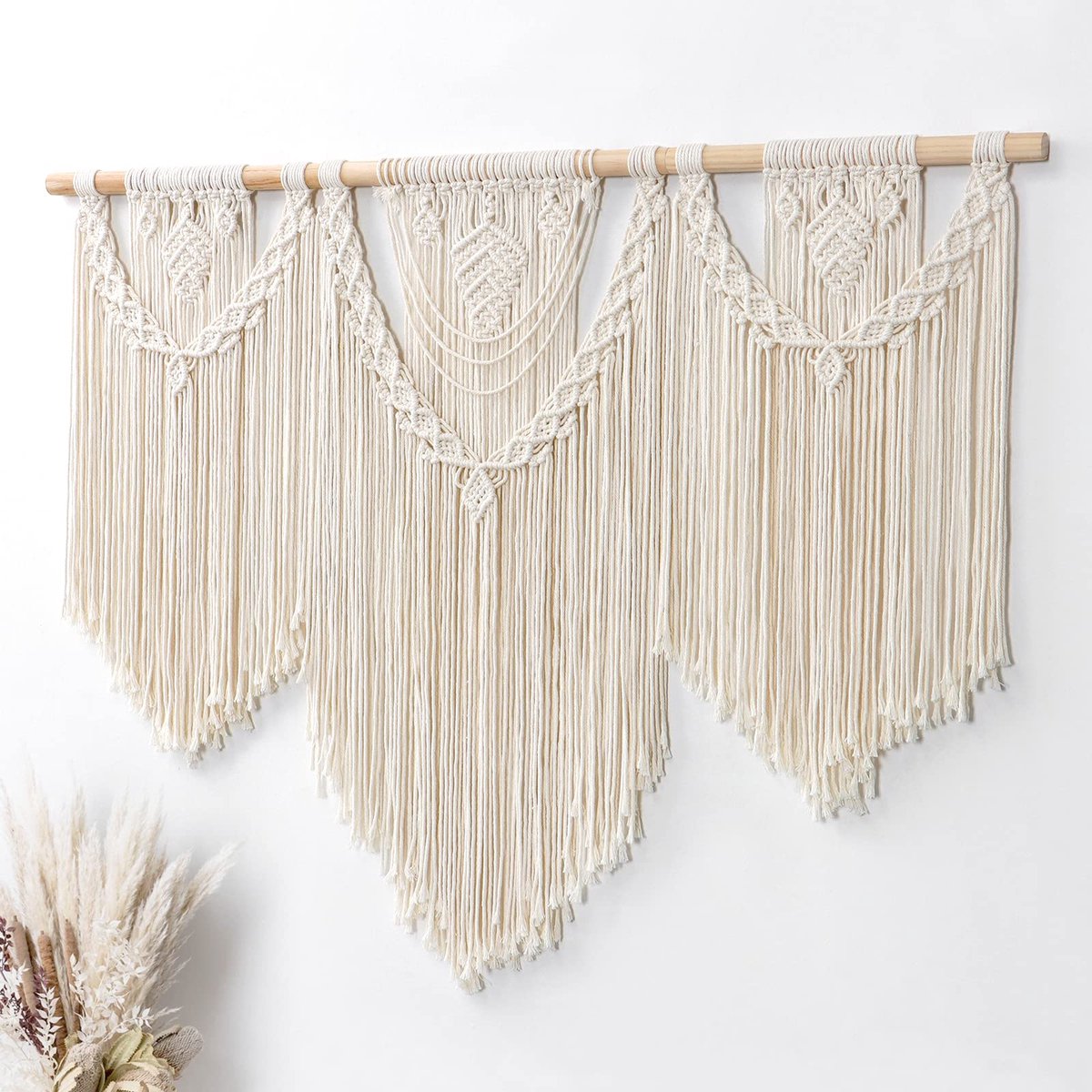 My Ninki ® Boheemse Macramé Wanddecoratie met Uniek Geweven Patroon en Kwastjes voor Slaapkamer of Woonkamer
