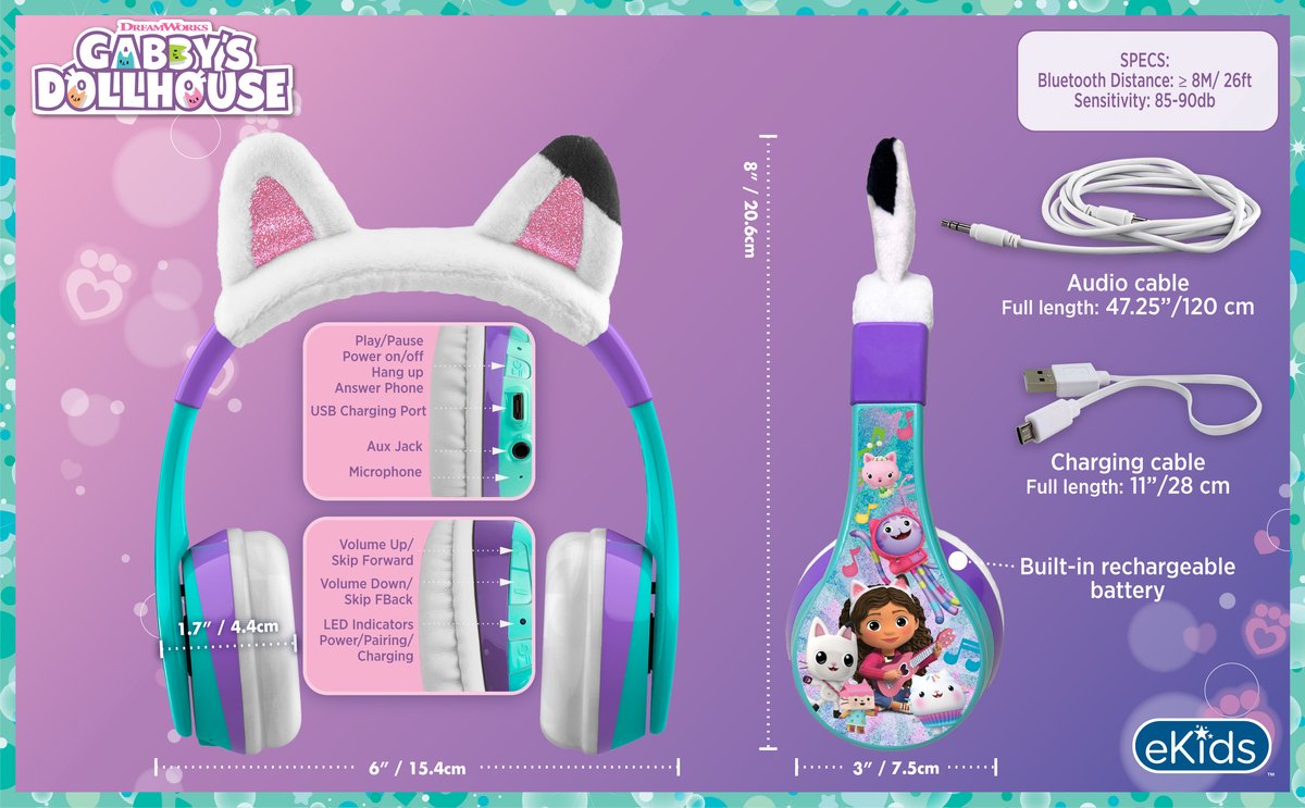 Gabby's Poppenhuis - draadloze kinderkoptelefoon - pluche - afbeelding 3