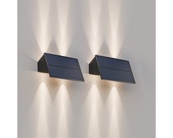 HOFTRONIC - 2x Solar Wandlamp Zwart - Up and Down - Schuttingverlichting - 2 lichtstanden - IP54 Waterdicht - 3000K Warmwit licht - Solar buitenlamp
