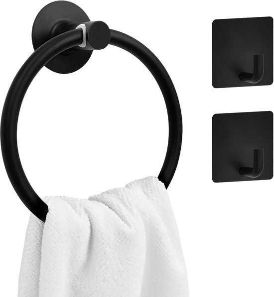 Handdoekhouders voor in de badkamer, zwarte zelfklevende Handdoekhouders voor in de badkamer, zwarte zelfklevende