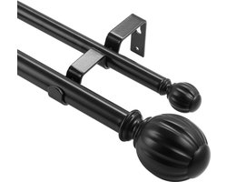 VEVOR Gordijnroeden Binnenrail 2-Sporig, 92-183 cm Gordijnroeden Verstelbaar met Afgeronde Kogelkop En Beugels - decoratieve Ramen voor Woonkamer Slaapkamerramen / Zwart